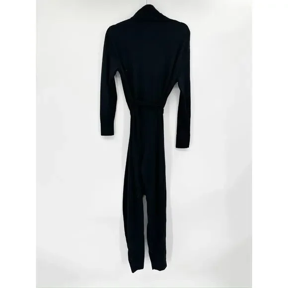 Sskein Black Wrap Neck Baby Alpaca Pima Cotton Shawl Collar Knit Jumpsuit Size S